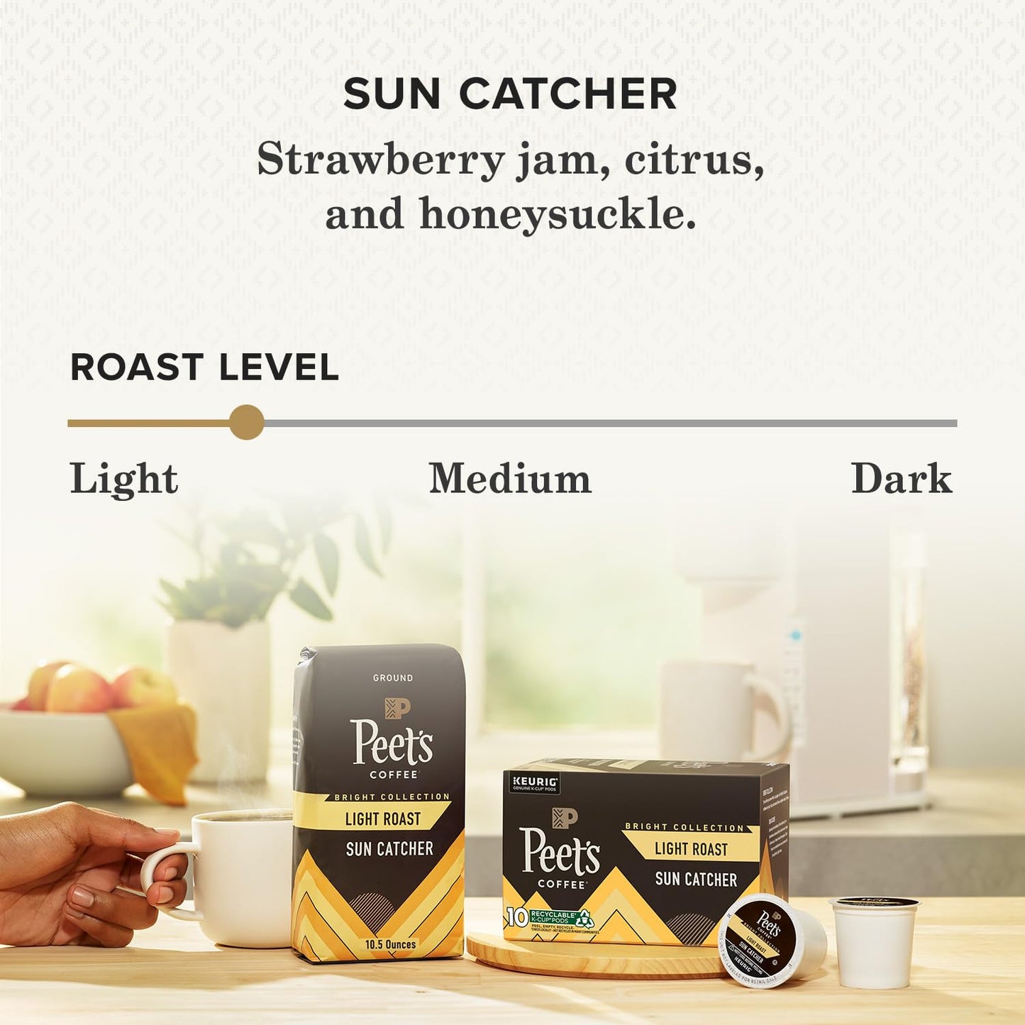 Peet's Coffee Light Roast K-Cup Pods - Sun Catcher, 60 Count (6 Boxes of 10 Pods)