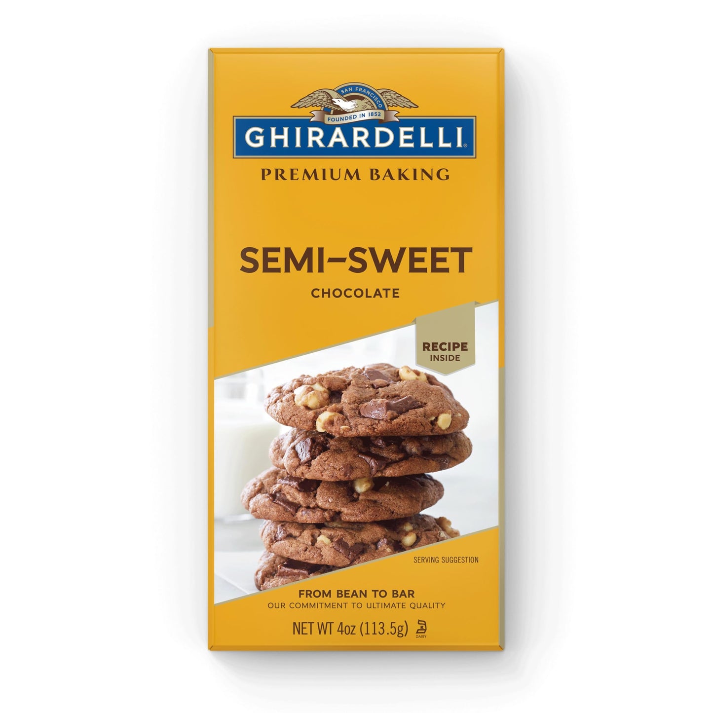 Ghirardelli Top-Grade Semi-Sweet Chocolate Baking Bar  4 Oz - Smooth Baking Chocolate For Brownies  Fudge & Desserts