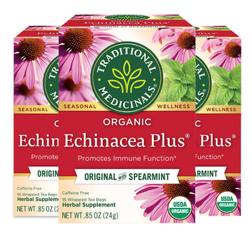 Traditional Medicinals Organic Echinacea Plus with Spearmint Herbal Tea, Promotes Immune Function, (Pack of 3) - 48 Tea Bags Tot