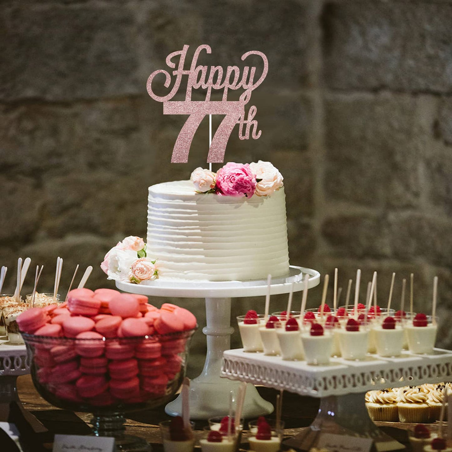 Lingteer Happy 77Th Birthday Cake Topper - Cheers To 77Th Birthday 77 Years Old Birthday Party Cake Decorations Sign.