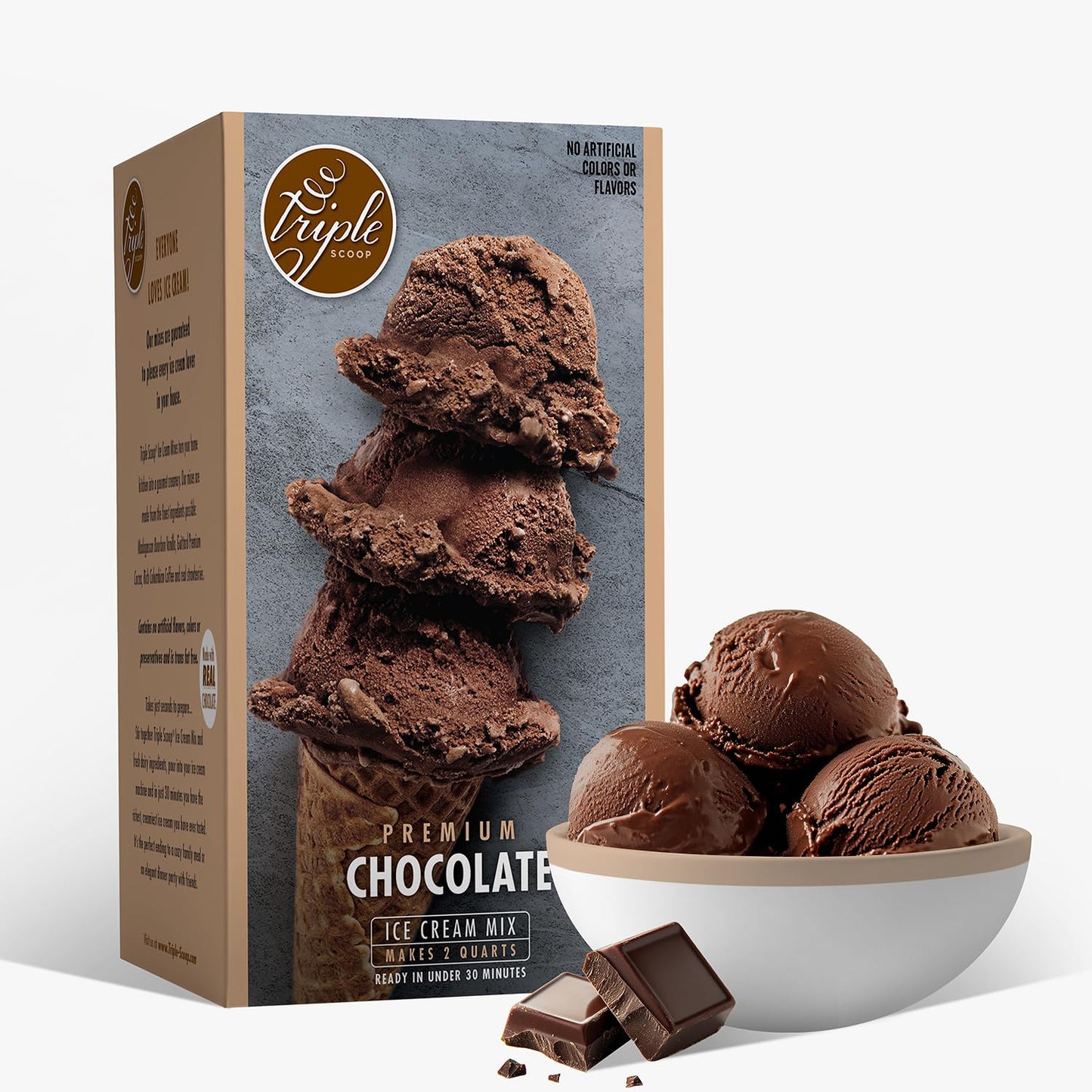 Triple Scoop Chocolate Ice Cream Mix - Premium, 2 Pack, Makes 2 Quarts, Easy to Use, Made in USA