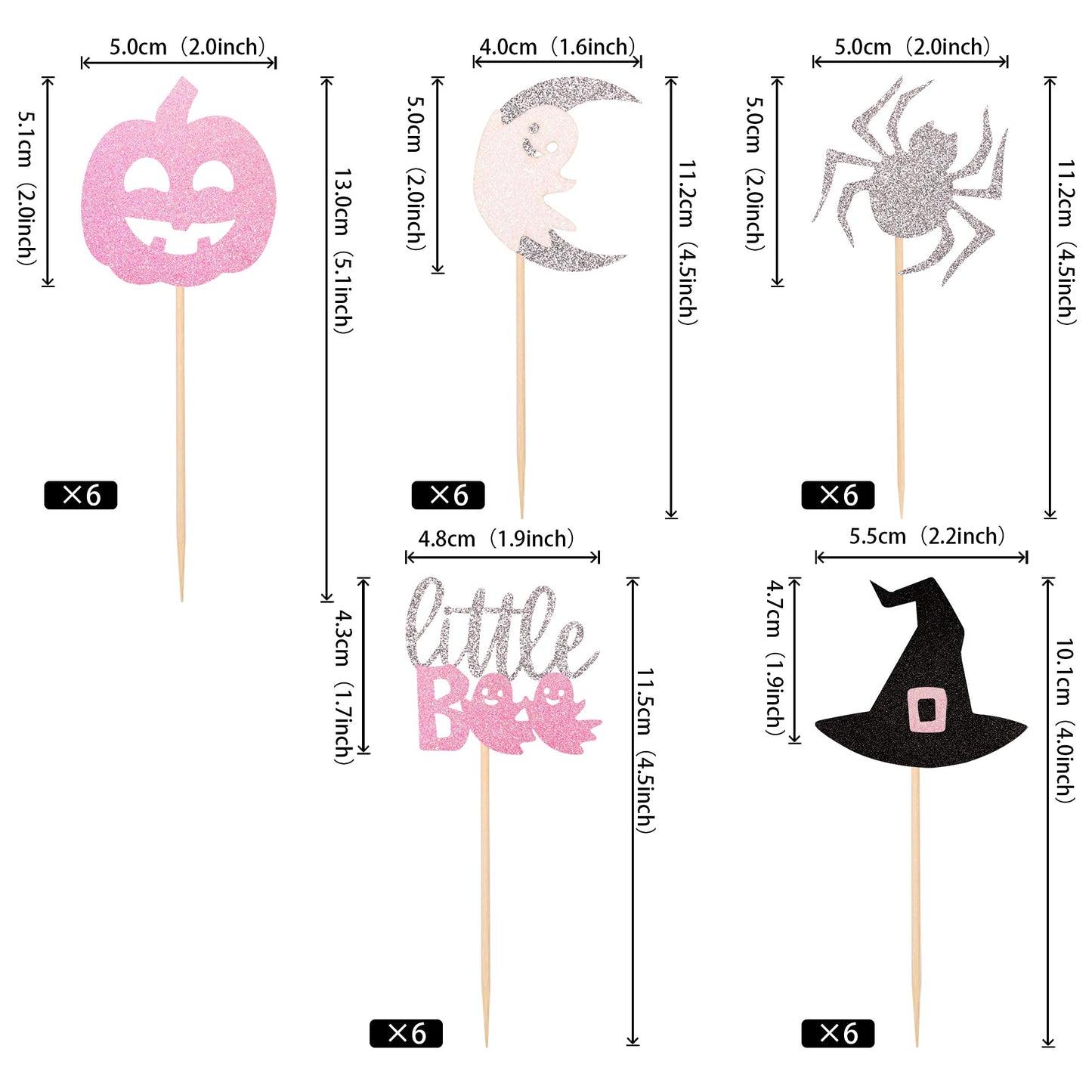 30 Pcs Halloween Cupcake Toppers Glitter Witch Hat Pumpkin Boo Ghost Spider Cupcake Picks Happy Halloween Theme Baby Shower Birt