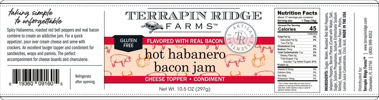 Terrapin Ridge Farms Hot Habanero Bacon Jam, Spicy Gourmet Spread, 10.5 oz Jars, Pack of 2