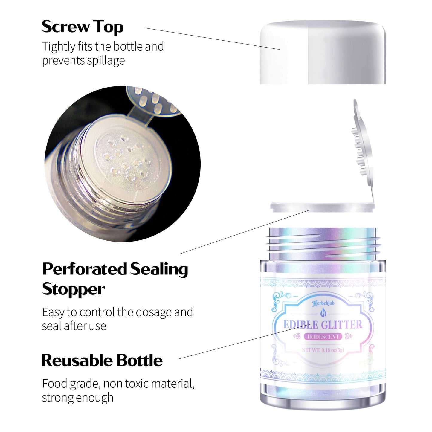 Iridescent Edible Glitter For Cocktails - Rainbow Luster Dust Edible Iridescent Drink Glitter Food Grade Shimmer Powder For Beve