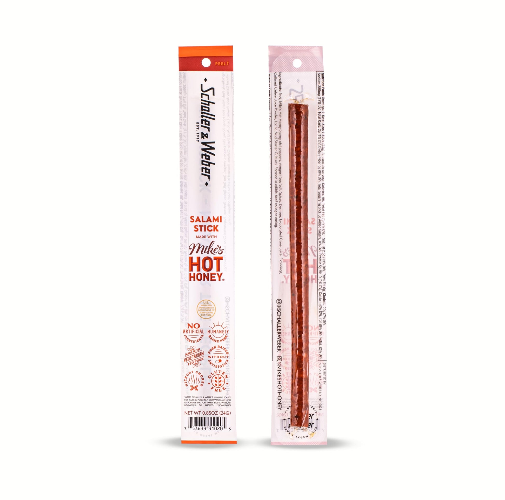 Schaller & Weber Salami Sticks with Hot Honey, Gluten Free, 0.85 Oz (Pack of 6)