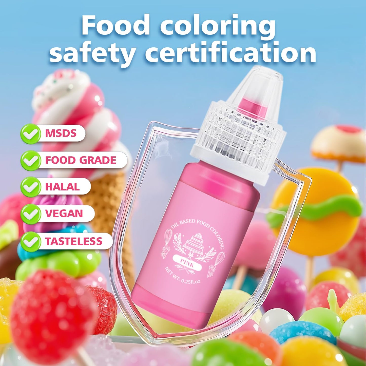 PAVADOR Oil Based Food Coloring Set, 8 Colors, Food Grade Edible Dye, 0.25 Fl Oz per Bottle, Gluten Free, Flavorless