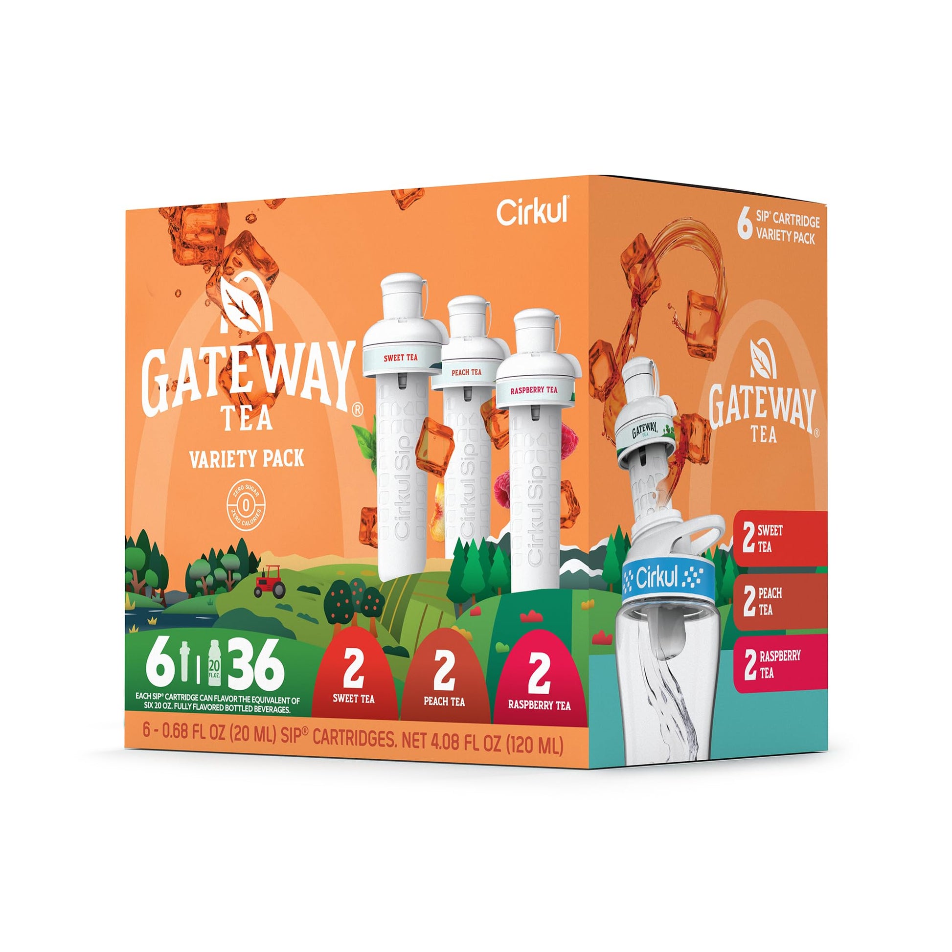 Cirkul Gateway Tea Variety Pack, Caffeine Flavor Drink Mix, 36 Drinks, 6 Count, No Sugar, Zero Calorie, 2 Sweet, 2 Peach, 2 Raspberry