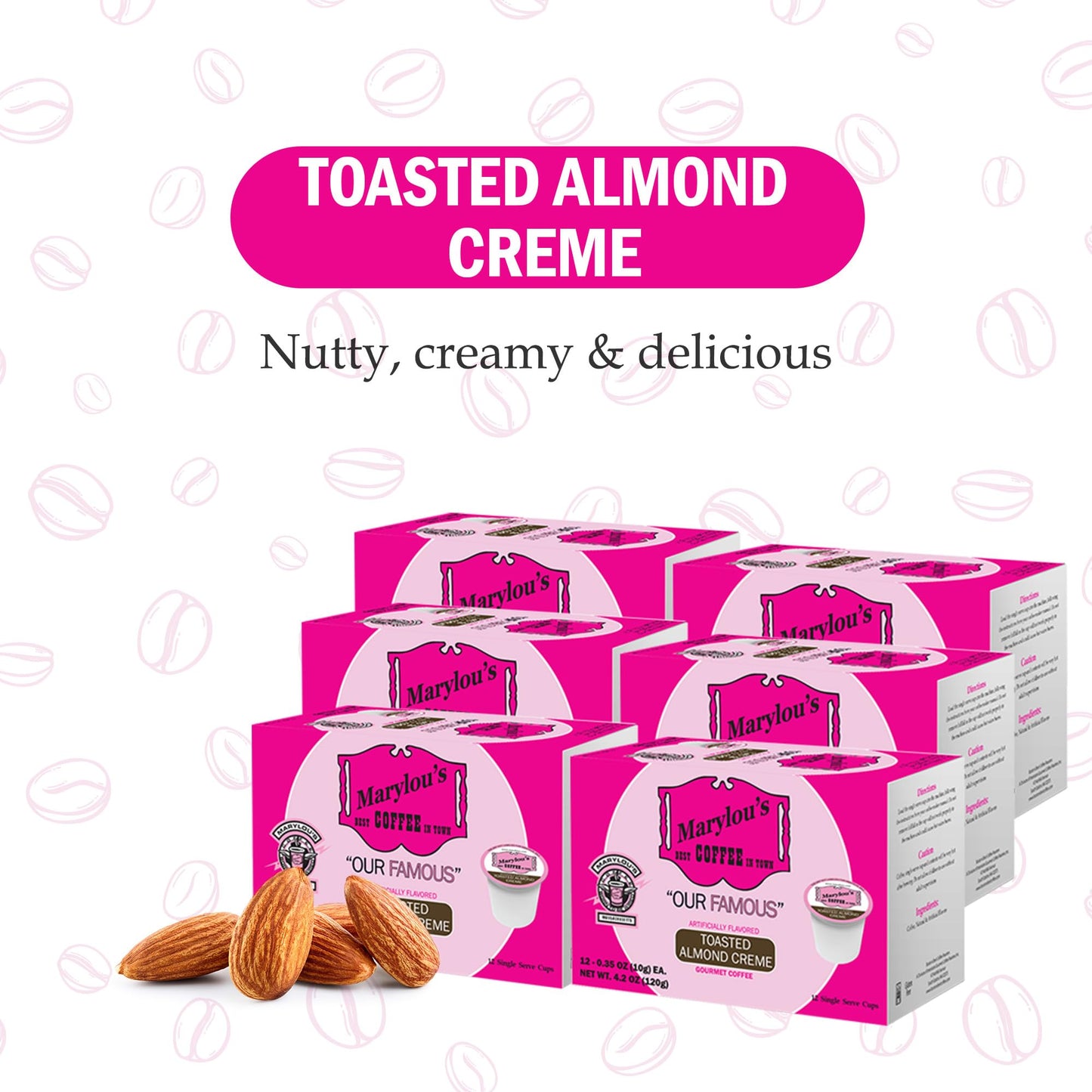 Marylous Coffee Toasted Almond Creme Flavored Coffee Pods, Compatible with Keurig, 72 Count
