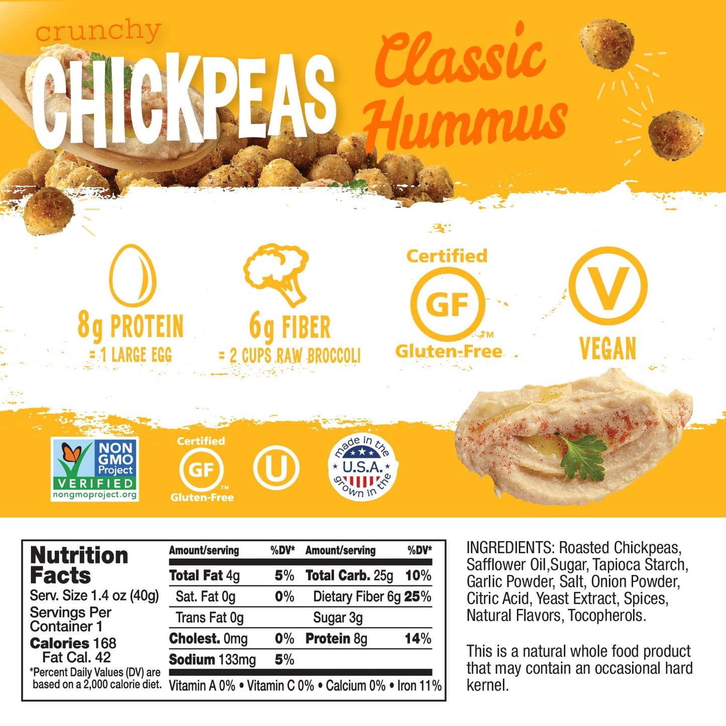 The Good Bean Crunchy Chickpeas - Classic Hummus - (10 Pack) 1.4 Oz Packet - Roasted Chickpea Beans - Vegan Snack With Good Sour