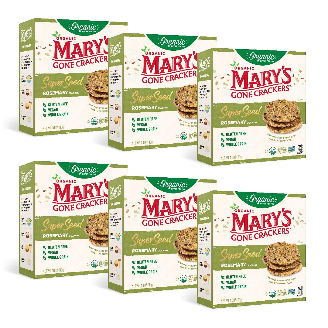 Marys Gone Crackers Super Seed Crackers, Rosemary, 4 Ounce (Pack of 6), Organic Plant Based Protein, Gluten Free