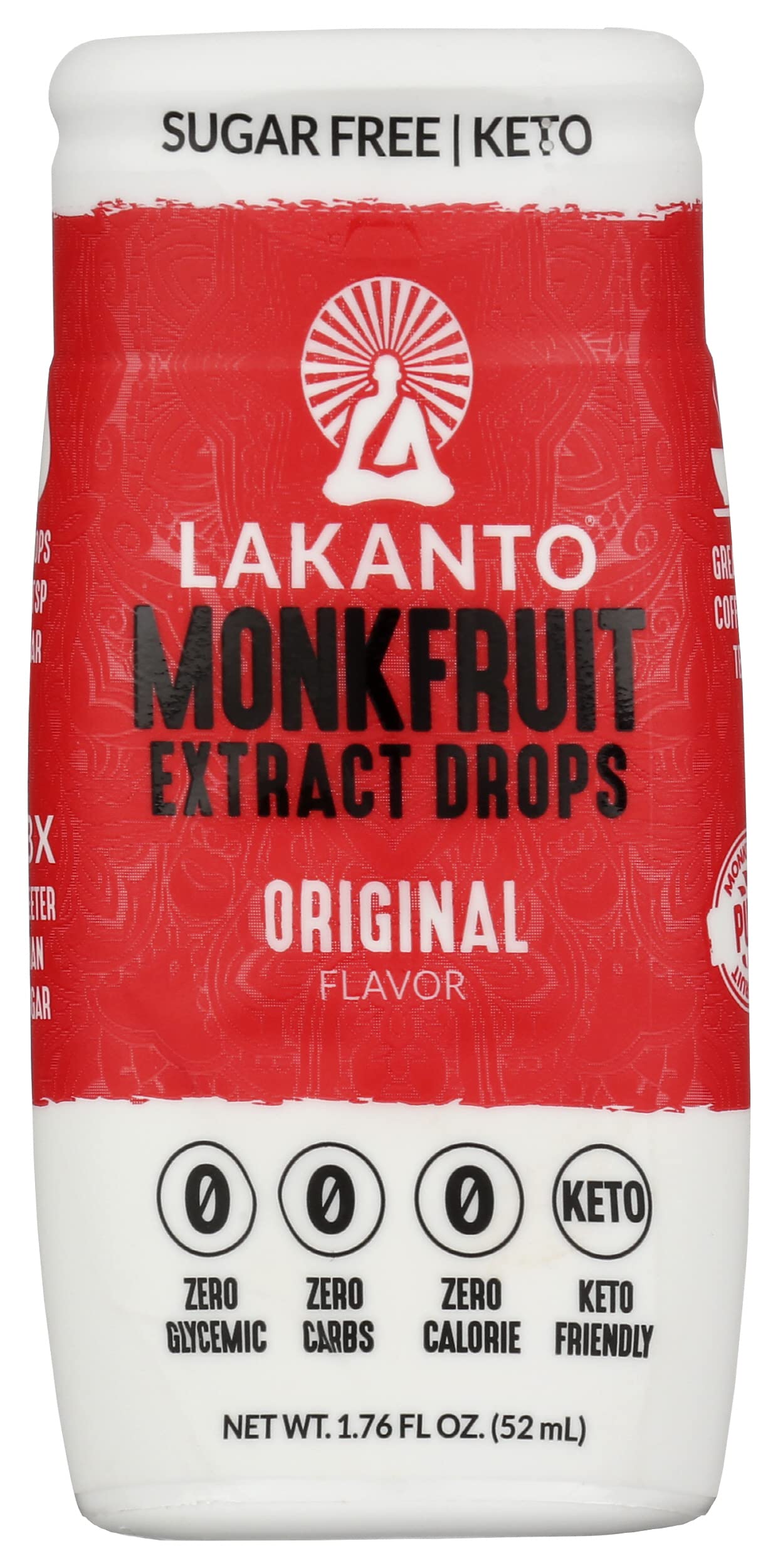 Lakanto Sugar Free Liquid Monk Fruit Extract Sweetener, Keto, Zero Carbs, 1.76 Ounce, Natural Flavor, Pack of 6