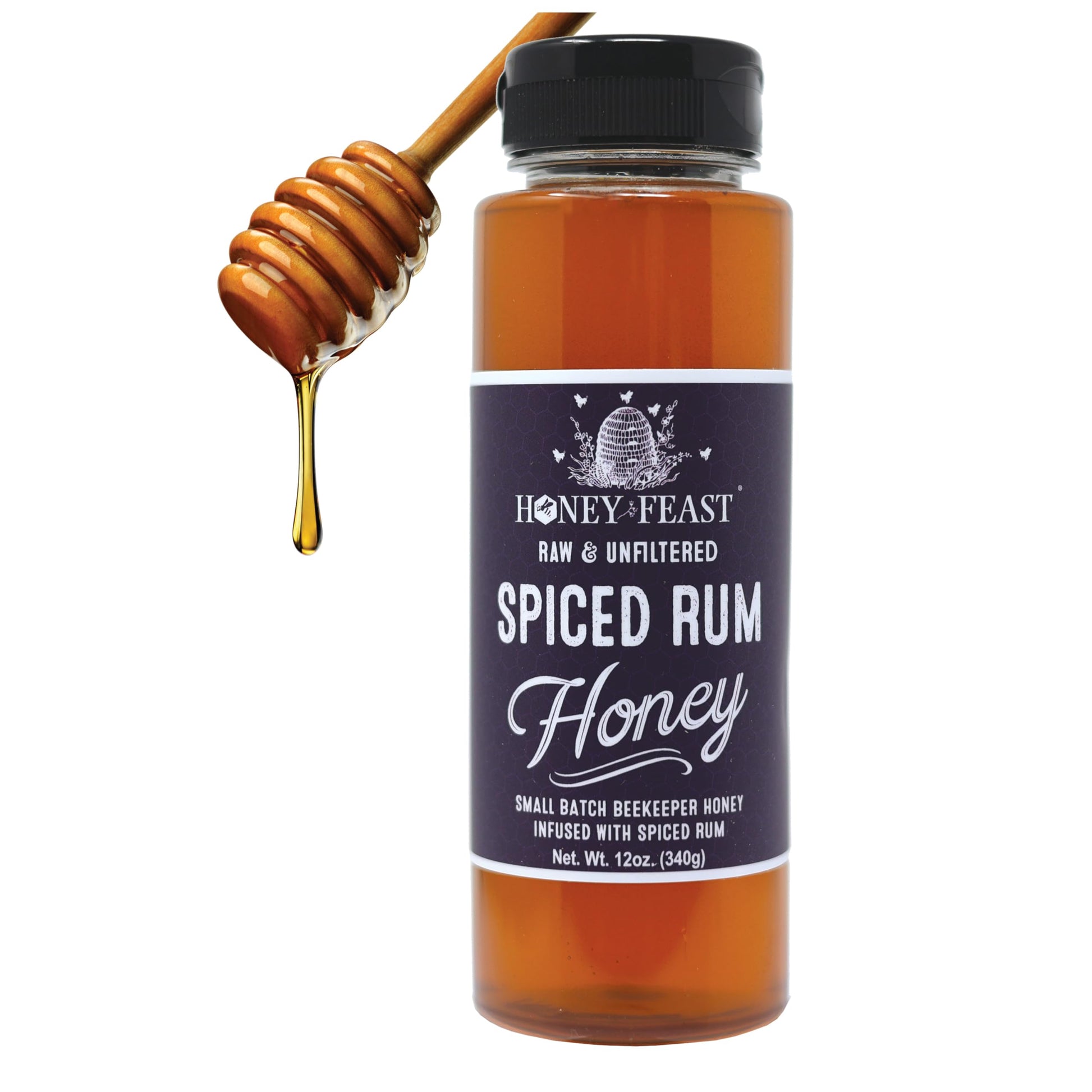 Honey Feast Spiced Rum Honey | Flavored Honey | 12oz Jar | Unique Foodie Gift