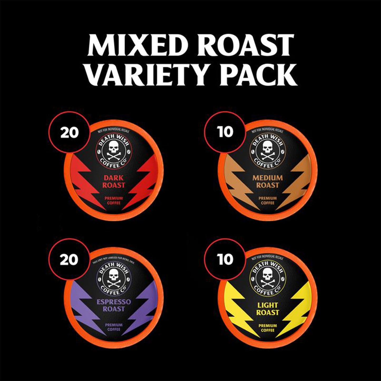Death Wish Coffee  Single Serve Coffee - Mixed Roast Variety Pack (60 Count)