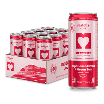 matcha LOVE Strawberry Matcha + Green Tea, Sweetened, 8 Ounce (Pack of 12)