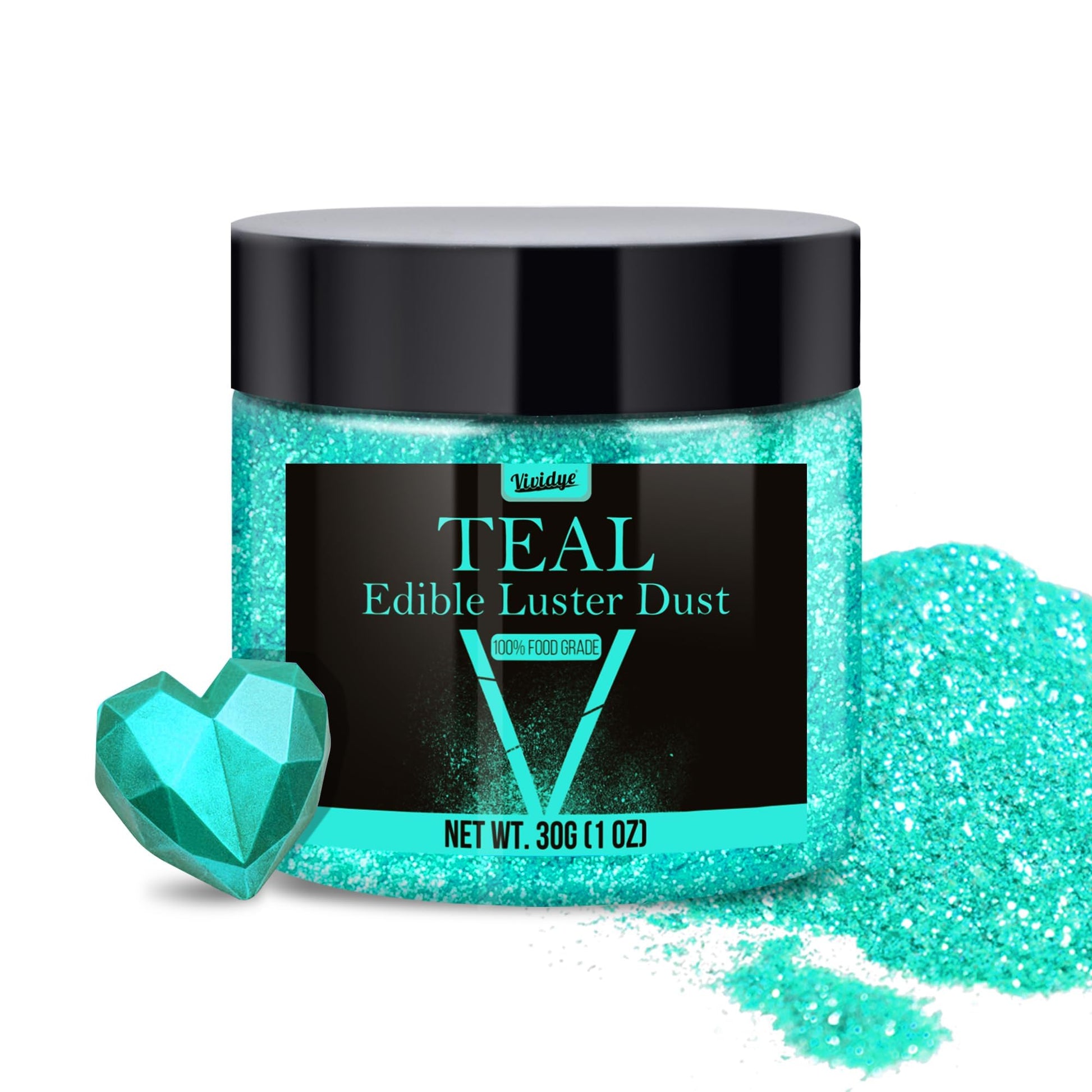Vividye Edible Glitter Luster Dust Powder for Baking, Foods, and Drinks - 30g Teal Shimmer
