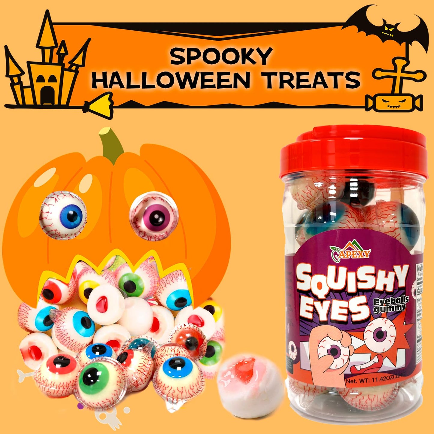 APEXY Eyeball Gummy Candy with Fruity Liquid Center, Fat Free, 11.42oz, Perfect for Halloween & Themed Parties