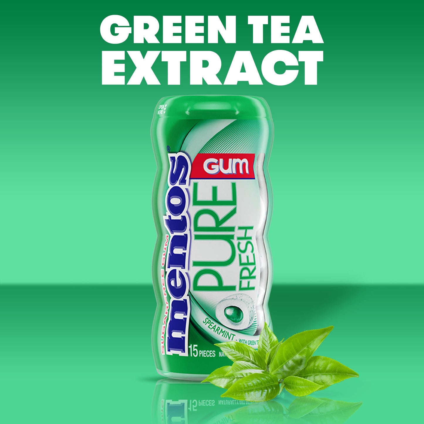 Mentos Pure Fresh Sugar-Free Chewing Gum with Xylitol, Spearmint, 15 Count (Bulk Pack of 10)