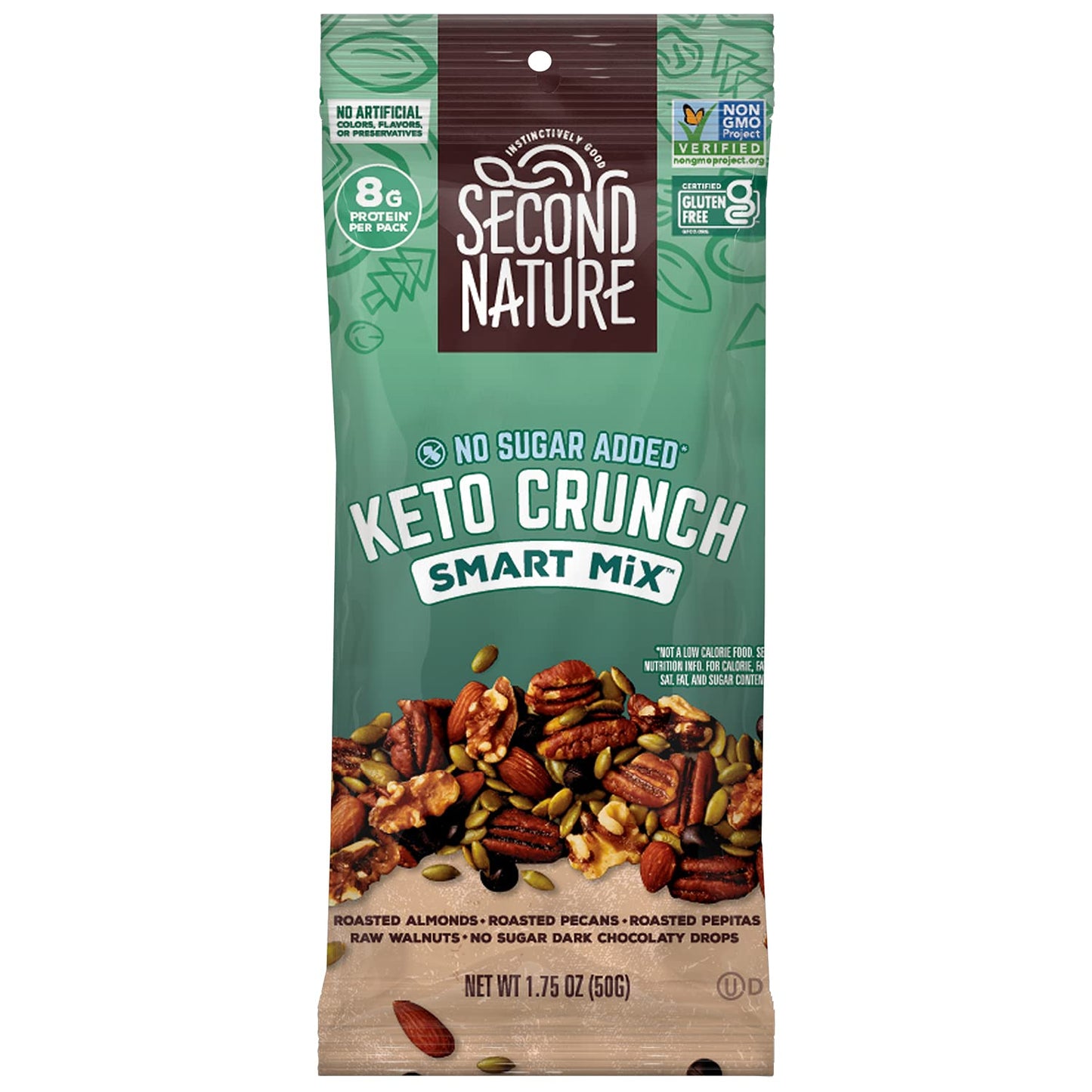 Second Nature Keto Crunch Smart Snack Mix, 1.75 Oz Individual Snack Packs (Pack Of 12) - Keto Gluten Free Snack - No Sugar Added