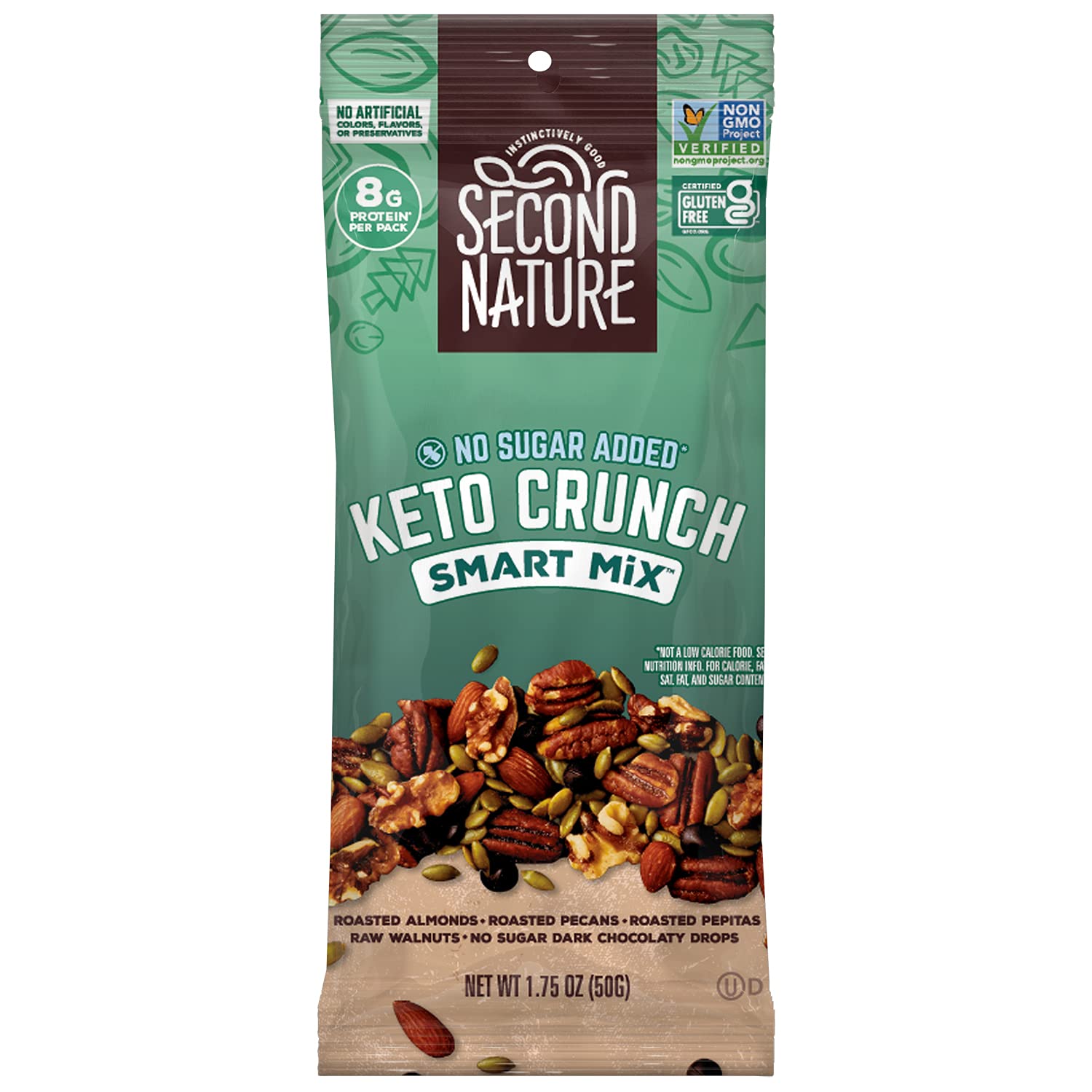 Second Nature Keto Crunch Smart Snack Mix, 1.75 Oz Individual Snack Packs (Pack Of 12) - Keto Gluten Free Snack - No Sugar Added