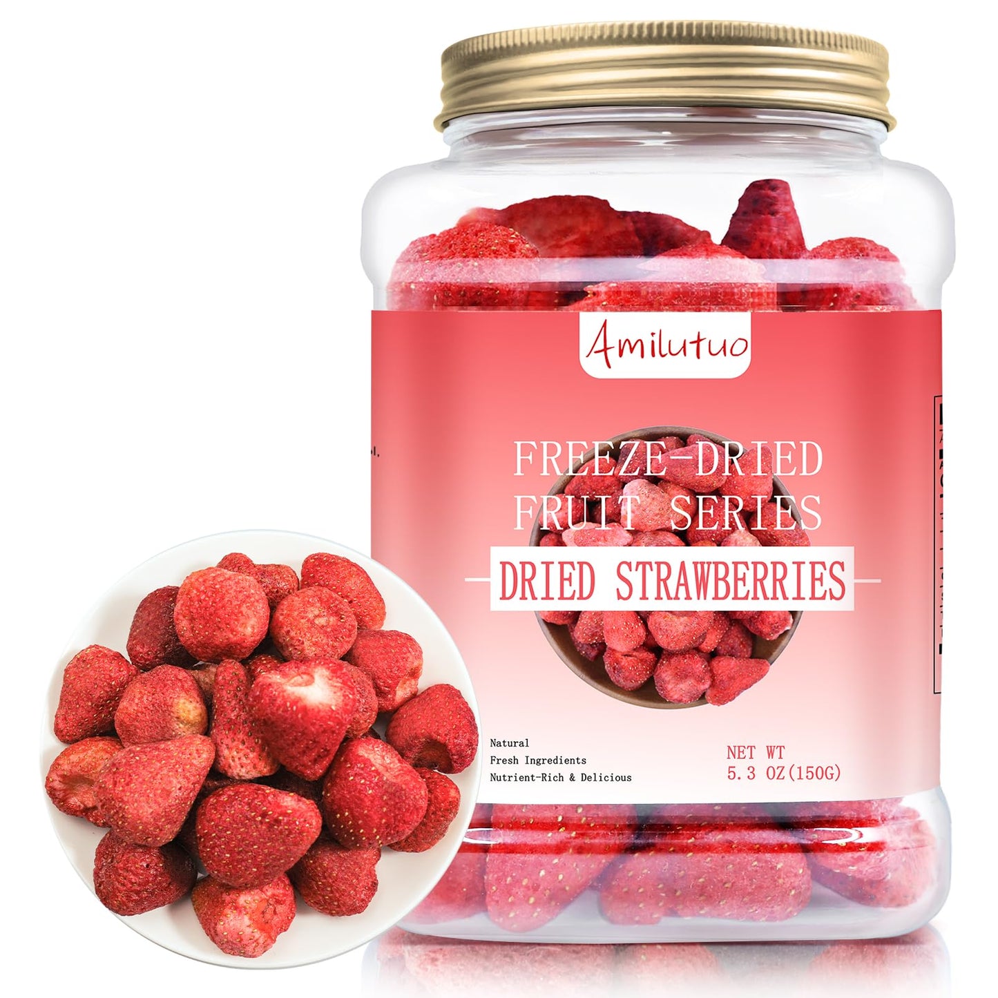 Freeze Dried Strawberries, 3.52OZ/100g Whole Freeze Dried Fruit, Whole Dehydrated Strawberry for Milk, Milkshakes, Breakfast, Ce
