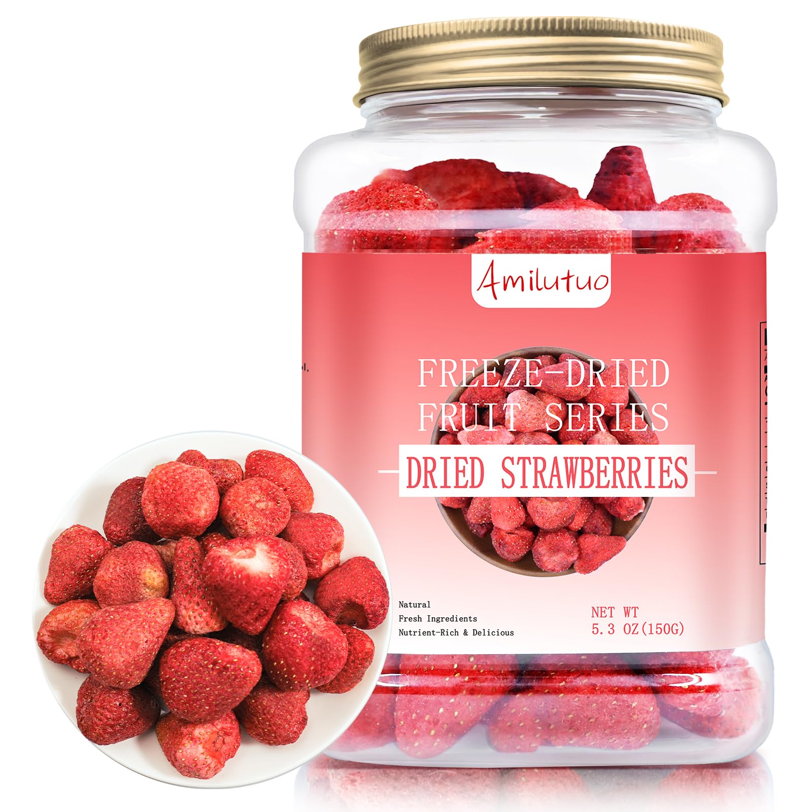 Freeze Dried Strawberries, 3.52OZ/100g Whole Freeze Dried Fruit, Whole Dehydrated Strawberry for Milk, Milkshakes, Breakfast, Ce