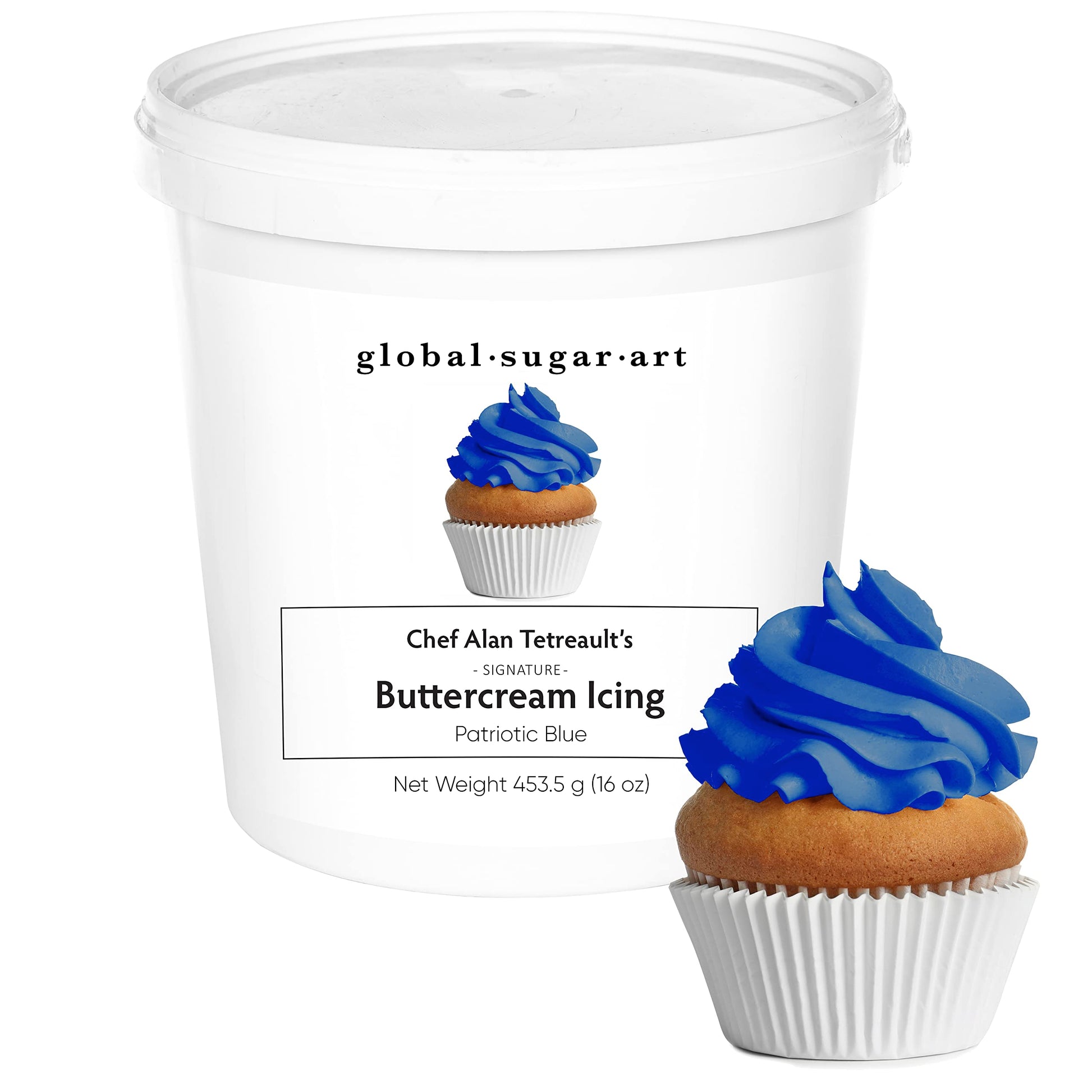 Global Sugar Art Blue Buttercream Frosting - Firm Icing for Cakes & Cupcakes, 16 Ounce Tub, Patriotic Blue