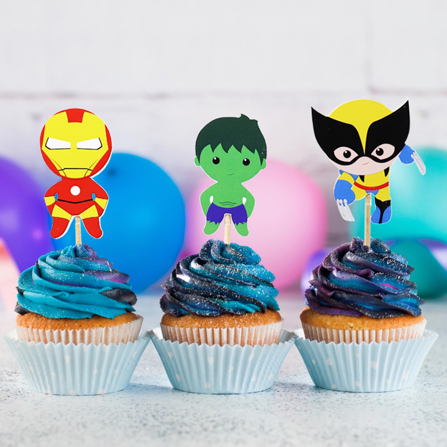Confetti 24Pc Cartoon Superhero Cupcake Topper For Kids Birthday Party Cake Decoration Supplies Super Heroes Cupcake Toppers Cup