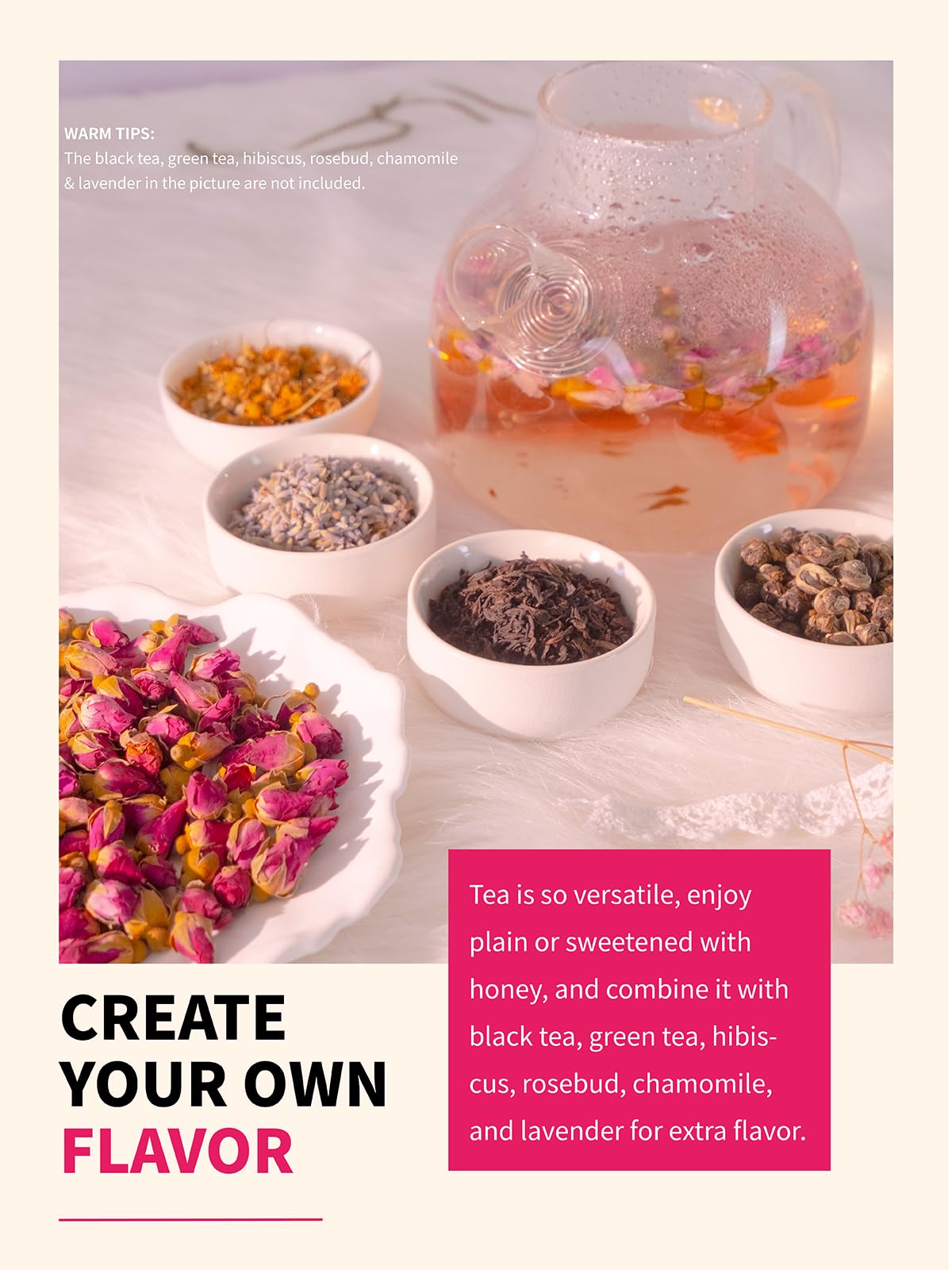 TeeLux Rose Buds Tea, Natural Dried Herbal Tea, Culinary Food Grade, 5.3oz