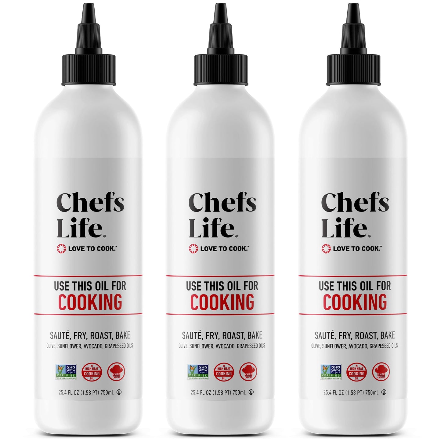 Chefs Life Cooking Oil - Gourmet Blend of Olive, Avocado, Sunflower & Grapeseed Oils, Non-GMO, 16.9 Fl Oz (Pack of 3)