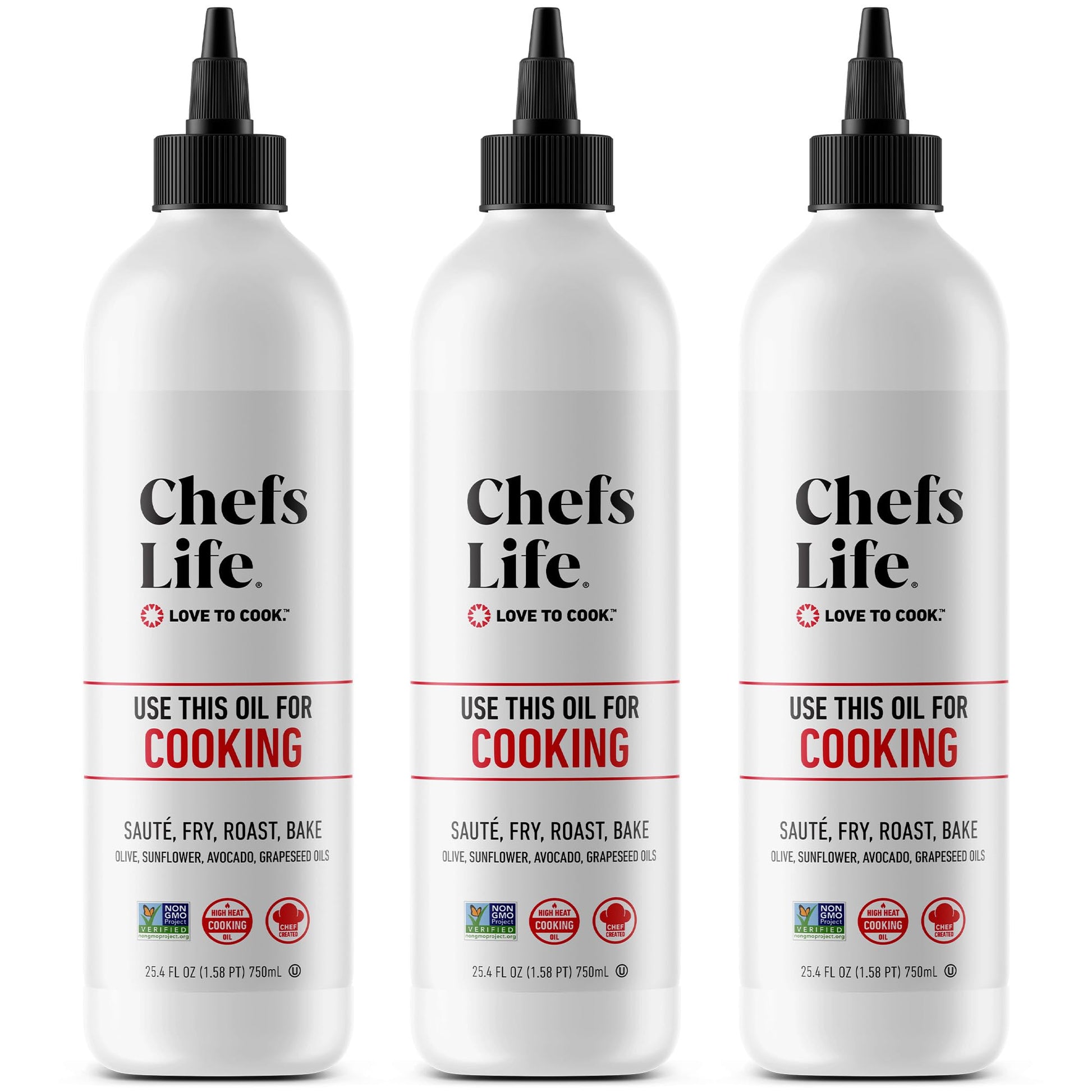 Chefs Life Cooking Oil - Gourmet Blend of Olive, Avocado, Sunflower & Grapeseed Oils, Non-GMO, 16.9 Fl Oz (Pack of 3)