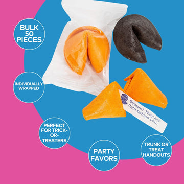 Fun Express Fortune Cookies Bulk - Elevate Your Halloween 50 Fortune Cookies Individually Wrapped Bulk - Unveil the Mysteries, C