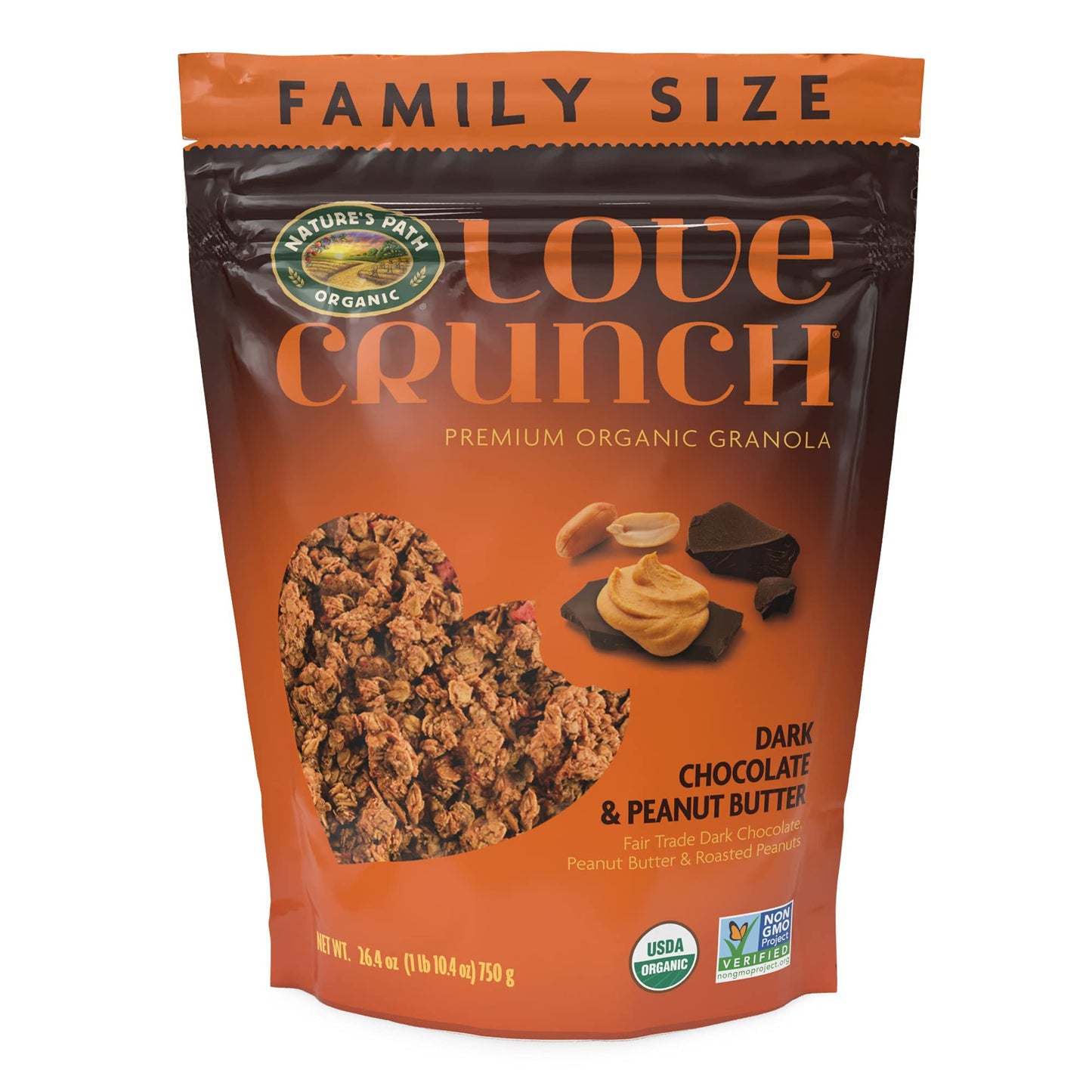 Love Crunch Organic Dark Chocolate & Peanut Butter Granola, 26.4 oz (Pack of 6), Non-GMO, Fair Trade, by Nature s Path