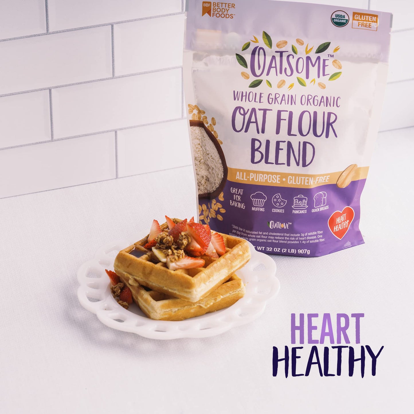 Oatsome Organic Oat Flour Blend, Whole Grain, Gluten-Free, All Purpose Flour for Baking, Vegan, 2 lb, 32 oz