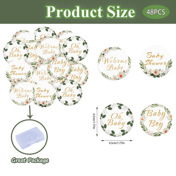 Fyeoxle 48 Pack Edible Baby Shower Cupcake Toppers Wafer Paper Jungle Leaves Oh Baby Wecome Baby Cupcake Picks Greenery Frames B