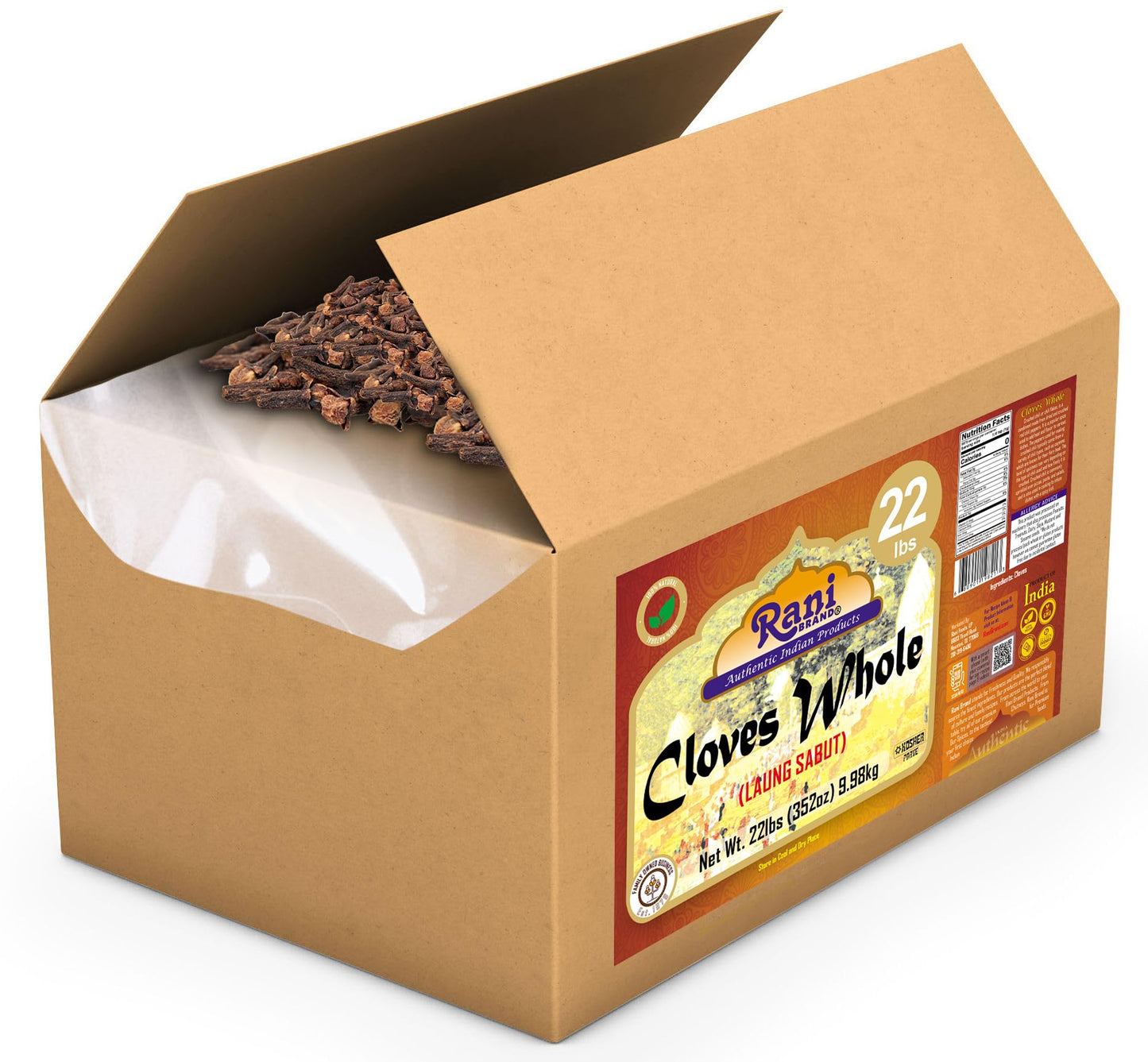 Rani Cloves Whole (Laung) 400oz (25lbs) 11.36kg, Bulk Box, Great for Food, Tea, Pomander Balls and Potpourri, Hand Selected, Spi