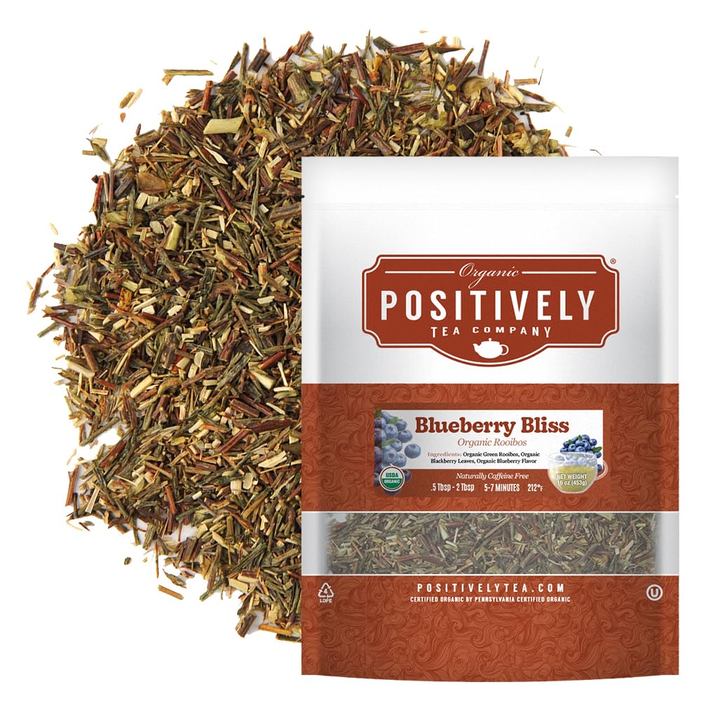 Organic Positively Tea Company Blueberry Bliss Rooibos Tea Loose Leaf 16 Ounces