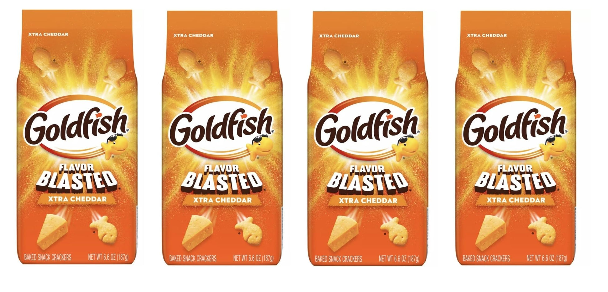Goldfish Crackers - 4 bags - Free of Dyes (Blasted Xtra Cheedar Cheese 6.6oz)