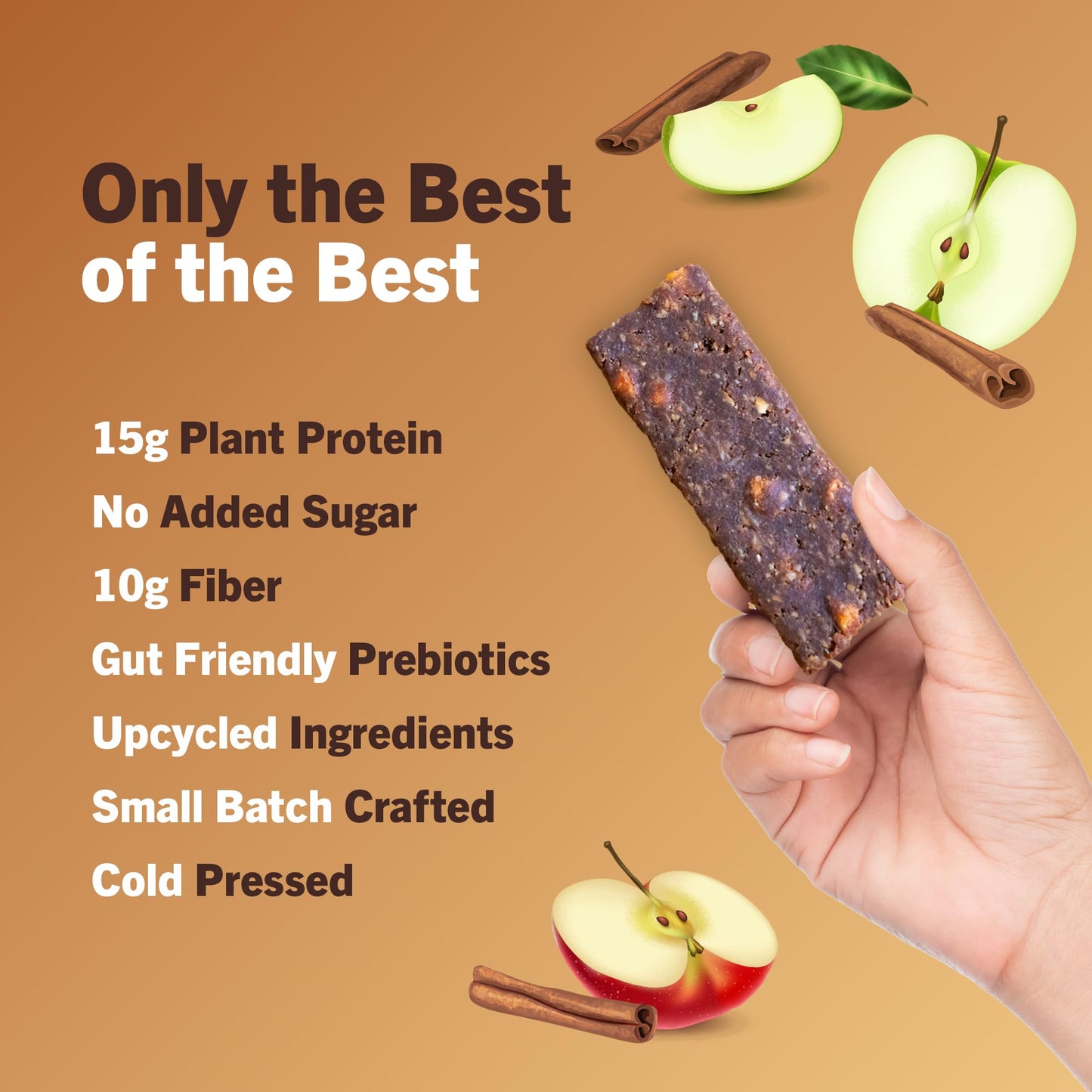 Amrita Apple Cinnamon Vegan Protein Bars - 15g Plant-Based Protein, Gluten-Free, 12 Count