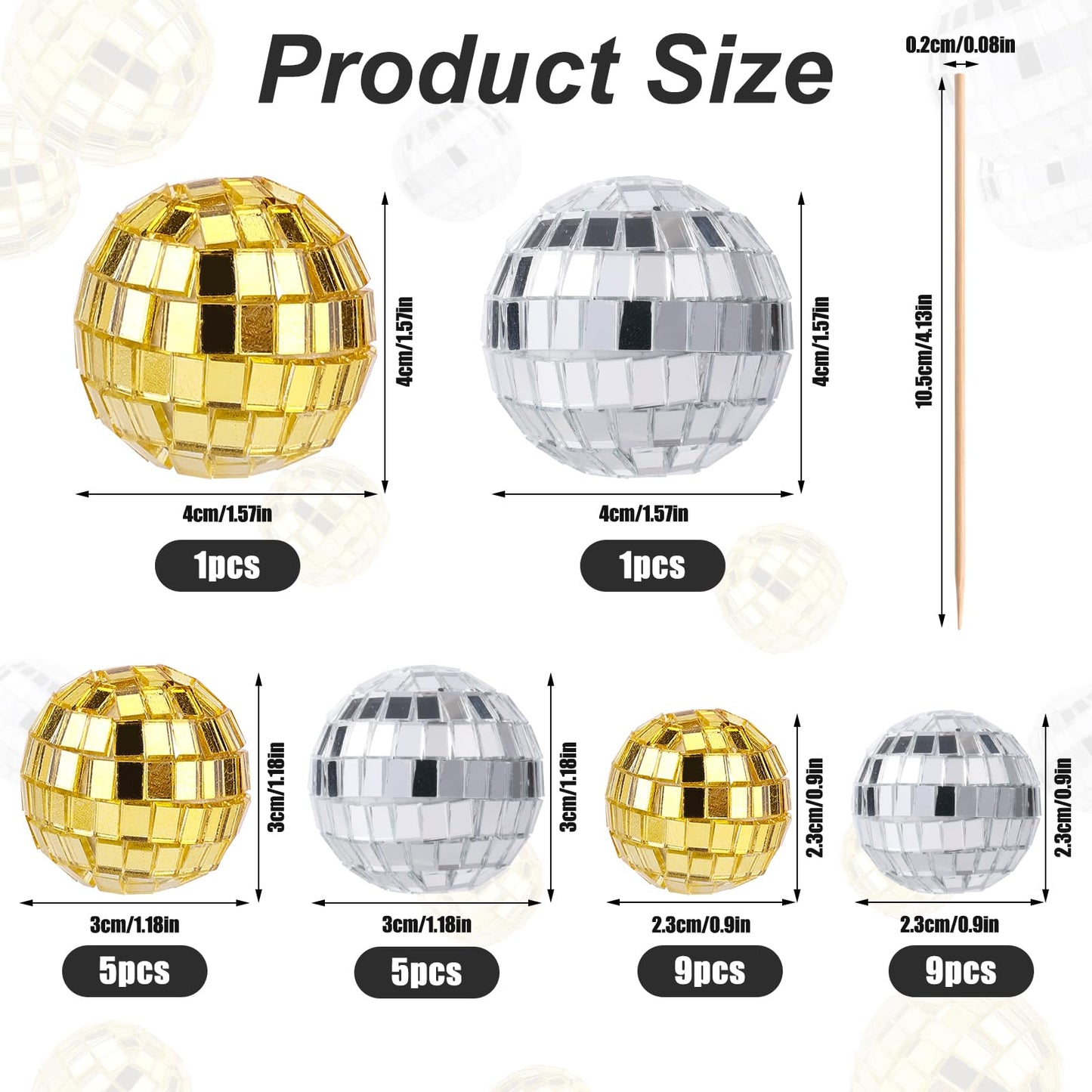 PEUTIER 30pcs Disco Ball Cupcake Toppers, Retro Cake Decorations, 70s Theme Party Supplies, Silver & Gold
