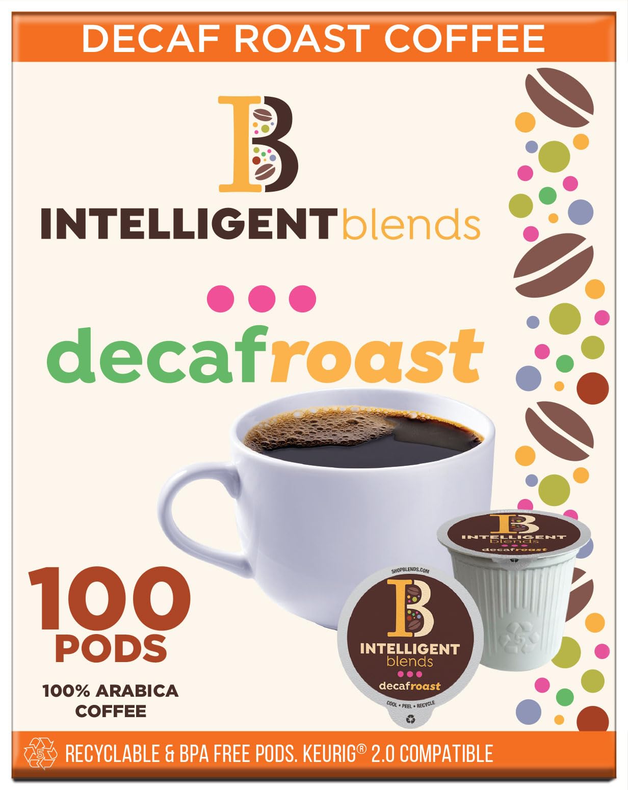 Intelligent Blends Dark Roast Decaf Coffee Pods, 100Ct. Solar Energy Produced Recyclable Single Serve Swiss Water Processed Deca