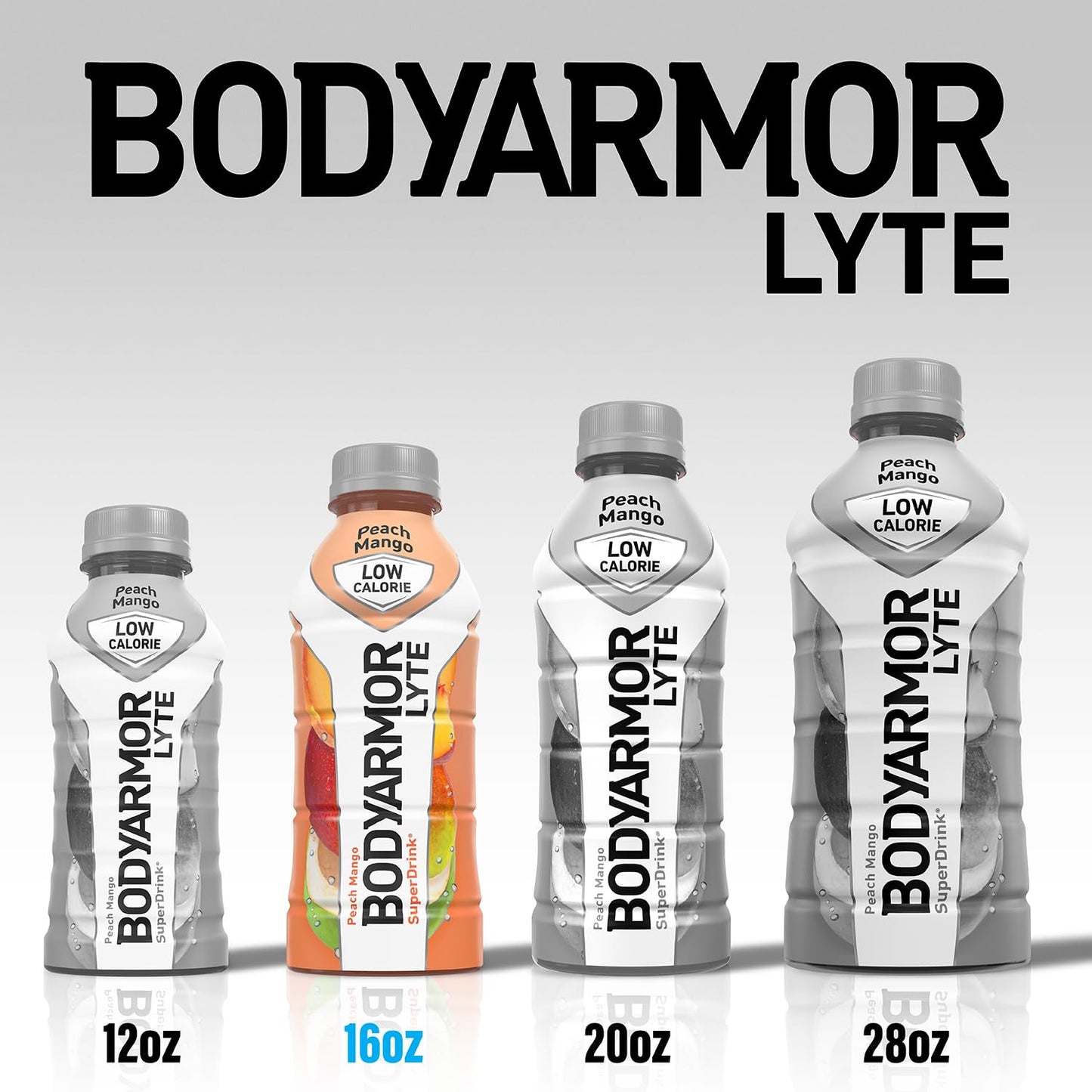 BODYARMOR LYTE, Peach Mango, Electrolyte Drink, 20 Calories, 16 Fl Oz Bottles (12 Pack), Coconut Water Sports Drink, Natural Fla
