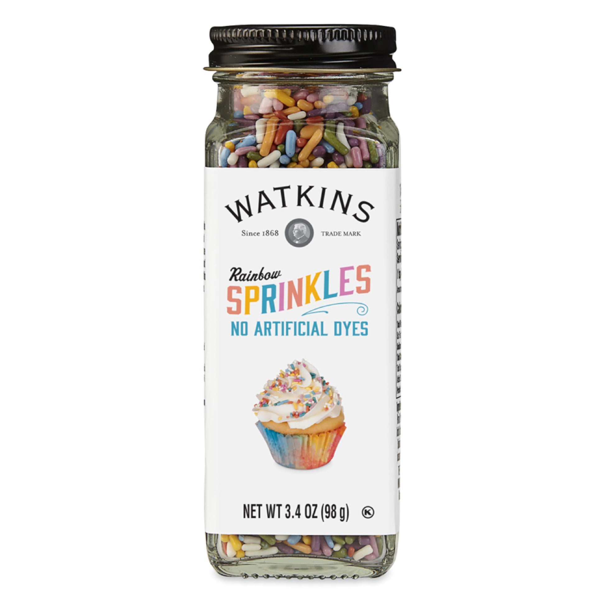 Watkins Rainbow Decorating Sprinkles, No Artificial Dyes, Kosher, 3.4 Ounce Jar, 1-Pack