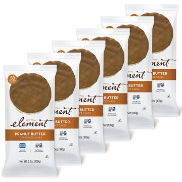 Element Snacks - Peanut Butter Topped Rice Cakes (Pack of 6), All-Natural Rice, Healthy Snacks for Kids or Adults, Non GMO, Cert