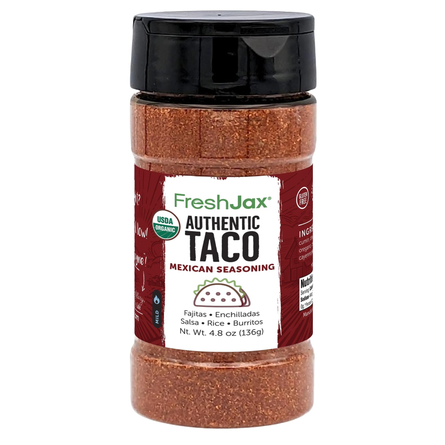 FreshJax Premium Gourmet Spices and Seasonings (Organic Taco Seasoning: Mexican Blend) Large 4.8 oz Gift Box Included