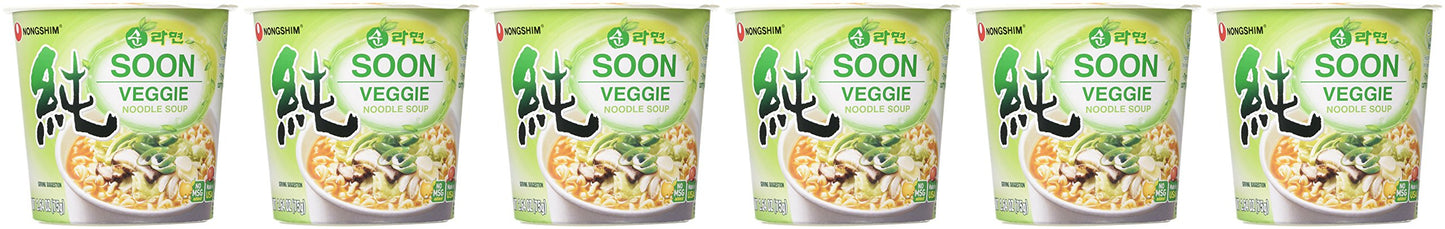 Nongshim Soon Instant Vegan Ramen Noodle Soup Cup, 6 Pack, Microwaveable Safe Cup, Vegan Meatless Ramen