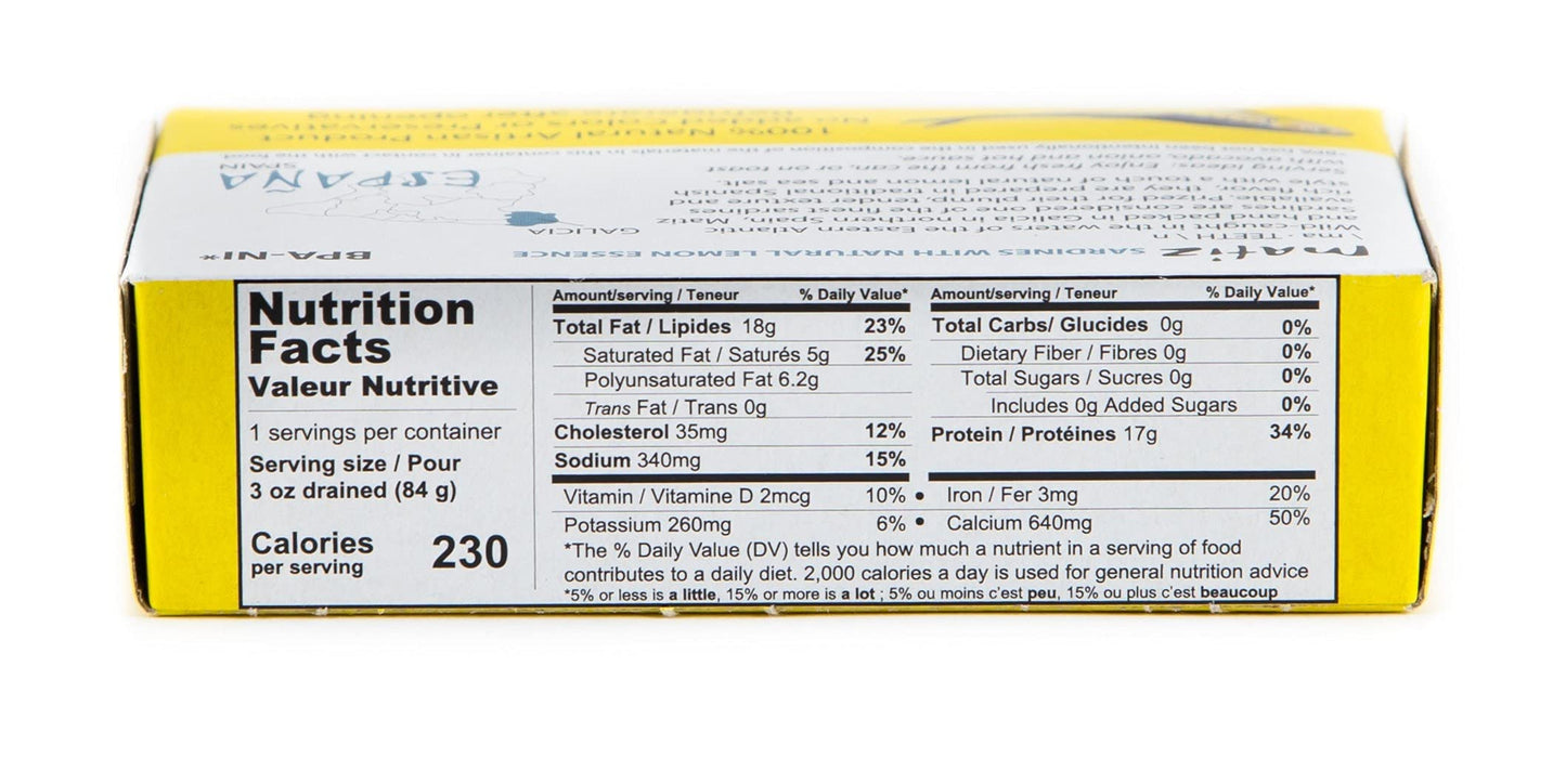 Matiz Espaa Wild Caught Sardines with Natural Lemon Essence (4.2 oz.) Keto and Paleo Friendly (4.2 Ounce (Pack of 12))