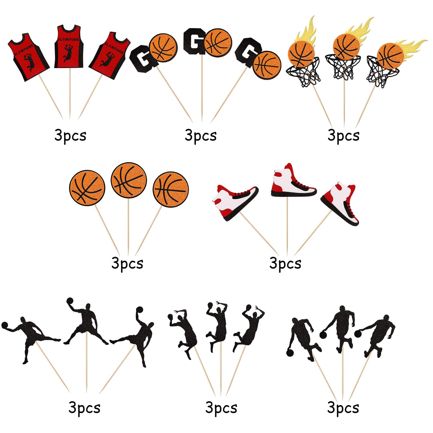 YCTHUNFISH 24 Pack Basketball Cupcake Toppers - Slam Dunk Cake Decorations for Baby Showers & Birthdays - 24-Basketball