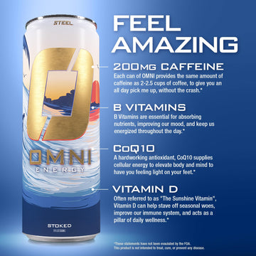 Steel dietary products OMNI Energy Drink Stoked, Sugar-Free, 200mg Caffeine, 12oz, Pack of 12