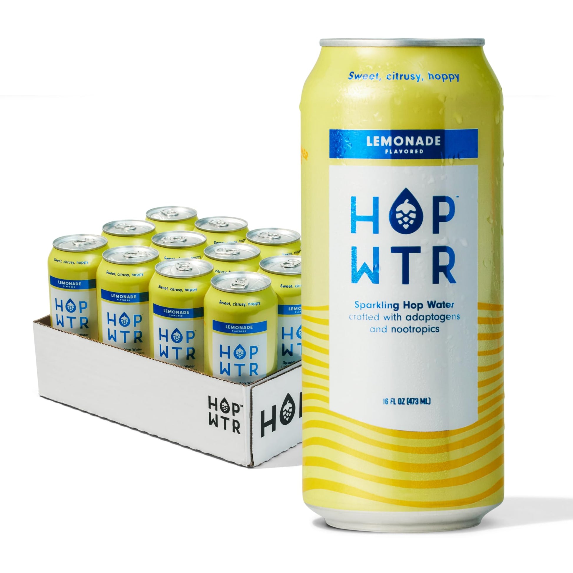 HOP WTR Sparkling Hop Water - Lemonade Flavor - 12 Pack (16 oz Cans) - No Calories, Low Carb