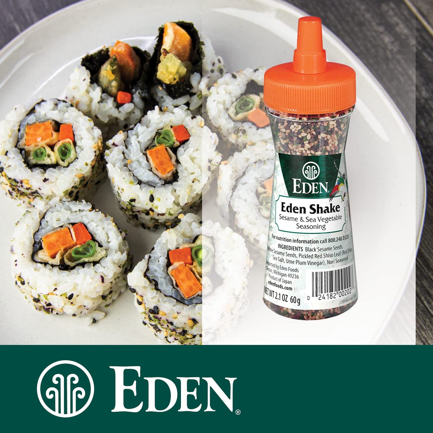 Eden Shake Furikake, Made in Japan, Rice Seasoning, No Sugar, Seaweed, Nori, Pickled Red Shiso Leaf, Black and White Sesame Seed